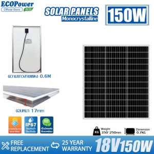 แผงโซล่าเซลล์ solar cell 12V สำหรับชาร์จแบตเตอรี่ แผงโซร่าเซลล์ Solar panel Monocrystalline แผงโซล่า 150W-600W คุณภาพดี มีการรับประกัน
