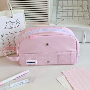 GJURD Large Capacity Polka Dot Pencil Case Foldable Printed Pencil Storage Bag Trendy Creative Zipper Stationery Pouch School Office Supplies
