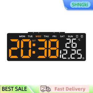 SHNGki Digital Wall Clocks LED Alarm Clock Large Display Table Clock Wall-mounted Multi-functional Temperature Date Calendar Home 12 24H Voice Control Degital For Bedroom Living Room Home Decor