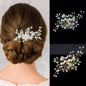 【PrettySet】Pearl Flower Crystal Comb Hair Pins Clips Elegant Wedding Bridal Bridesmaid Gold Silver White Pearl Hair Accessories Alloy Jewelry Gift Girl Hairpin