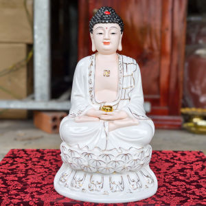 Tượng Phật A Di Đà bằng sứ đức hóa ngồi trên đài sen cao 31cm