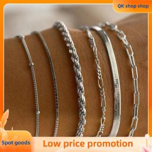 ✨QK shop✨ 6Pcs Fashion Chain Link Bracelets Set For Women Metal Snake Chain Twist Cuban Bracelet Punk Jewelry Gifts