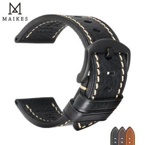 new MAIKES Handmade Genuine Leather Watch Band 20mm 22mm 24mm Black Buckle Soft Watchband For Omega IWC Strap high-quality