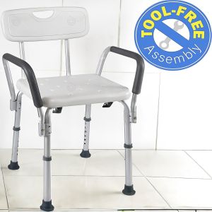 เก้าอี้นั่งอาบน้ำ เก้าอี้สำหรับผู้สูงอายุ ผู้ป่วย มีพนักแขนและพนักพิงหลัง เก้าอี้ถอดประกอบได้ ทำจากอลูมิเนียมคุณภาพสูง/เก้าอี้นั่งอาบน้ำสำหรับผู้ป่วย&ผู้สูงอายุ ปรับระดับได้ มีที่เสียบฝักบัว
