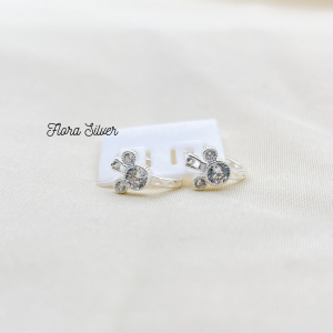 FLORA 0601B - Bông tai bạc ta hình gấu màu trắng hồng dành cho bé gái