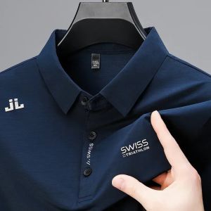 Ice Silk Cool Short Sleeved Polo For Men Formal Summer Printed Business Casual MenS Tops