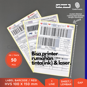 Label Stiker Kertas HVS 100x150 A6 Resi Pengiriman Packing Printer Biasa 50 pcs