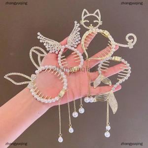 [COD] zhangyuqing Elegant Hair Claw Head Ponytail Buckle Ponytail Buckle Rhinestone Tassel Shark Clip Hairband Hair Clip Headdress