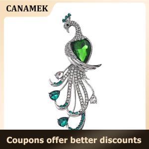 【 CANAMEK 】 Fashion Exquisite Peacock Rhinestone Brooch For Women Clothing Coat Accessories Gifts