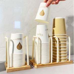 ZYJC มัลติฟังก์ชั่ ที่วางแก้วใช้แล้วทิ้ง พื้นไม้ด้านล่าง สไตล์นอร์ดิก ที่หยิบถ้วยกระดาษ ถ้วย Taker เครื่องจ่ายแบบตู้ ชั้นเก็บถ้วย อุปกรณ์สำหรับห้องครัว