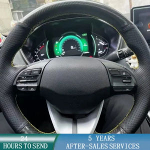 ZZSA Customized Car Steering Wheel Braid Cover Hand Sewing Carbon Fibre Leather For Hyundai Elantra 4 2016-2019 Ioniq 2017-2019 Z5Q1T