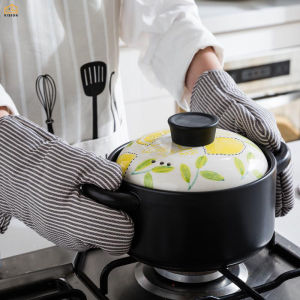 Vision Cotton Heat Resistant Oven Gloves Stripe pattern Oven Mitt Microwave Oven Heatproof Gloves two pieces