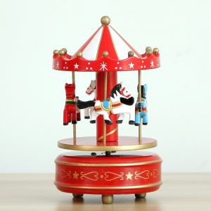 YOUSHI TOP Vòng đu quay Giáng sinh Hộp nhạc xoay Bằng gỗ Tương tác Hộp nhạc quà tặng cho trẻ em Hộp ngựa gỗ xoay vòng Giáng sinh Phim hoạt hình Hộp nhạc gỗ xoay Trang trí lễ hội