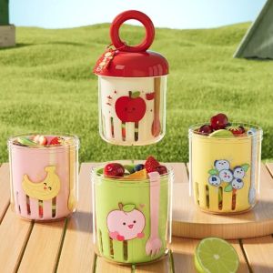 MEMGOUO Dopamine Color Double Layer Drainage Cup With Fork Sealed Lid Fruit Drain Cup Portable Fruit Storage Breakfast Salad Cup Outdoor