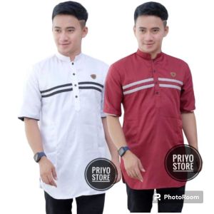 55 RIBU DAPAT 2 BAJU KOKO KURTA GARIS 2 LENGAN PENDEK FULL KATUN M L XL XXL XXXL