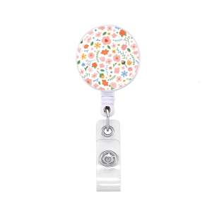 Flower Pattern Holder Retractable Holder with Metal Clip ABS Holder Keychain Accessory For Cards Key