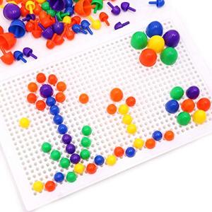 Ready stock T4TOYS Board Beads Blocks for Kids with Beads Blocks Puzzle Building Nails Blocks Colorful Nails Pegboard Educational
