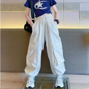 Korean Pants for Kids Girls Cargo Pants for Kids Girls Jogging Pants 6 pockets Loose and Breathable High Waist Suitable for 7-13yrs