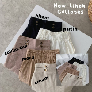 Celana Kulot Linen Highwaist Angel Premium Size Standar-Jumbo ( MLXLXXL)- Linen Cullote Double Button - Linen Pants