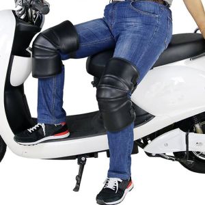 LITUILI Motorbike Outdoor Coldproof PU Leather Waterproof Adjustable Warm Kneepad Motorcycle Kneepad Protective Guard Riding Knee Pads