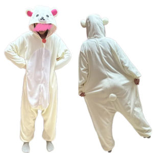 Cartoon Rilakkumas Jumpsuit Nightgown Kawaii Korilakkuma Bear Polar Fleece Hoodie Pajamas Cosplay Rilakkumas Robe for