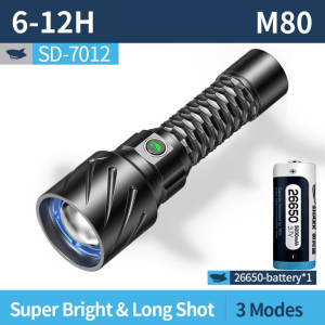 【10000LM】SmilingShark LED Torchlight M80 Super Bright Flashlight 3 Modes 26650 USB Rechargeable Zoomable Waterproof Outdoor Camping Hiking Working Emergency Lighting SD7012