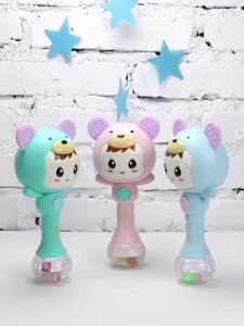 Mainan Tongkat Rattle Teether+Musik+Lampu Kelap-Kelip Bentuk Kartun