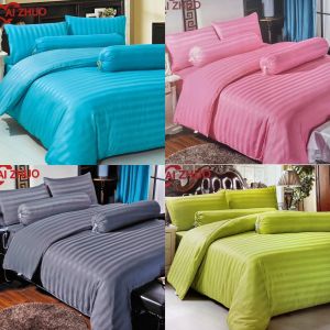 ผ้าปูที่นอนสีพื้น ลายริ้ว เกรดโรงแรม เนื้อผ้าดีนุ่ม สีไม่ตก 6ฟุต/5ฟุต/3.5ฟุต(5ชิ้น)