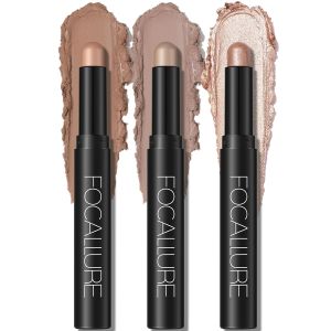 FOCALLURE 3 Pcs 2 in 1 Eyeshadow and Eyeliner Pen Shimmer Eye Shadow Pencil High Pigmented Eyeshadow Highlighter Eye Liner Multi-Dimensional eyes Look FA38-11116-123