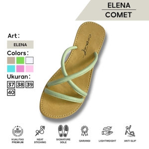 Selop Wanita ELENA Comet Kulit Premium Silang Balon Flat Sandal Flat Warna Pastel Ukuran 37-40