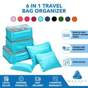 6-in-1 Travel Bag Organizer Set | Waterproof Compression Packing Cubes Luggage Suitcase Storage Makeup Toiletry Bag