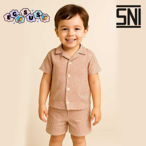 (EGSUS) Setelan Piyama Anak Bayi Balita Salur Rayon New Born-2 Tahun Laki Laki Hitam