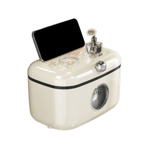 RBJ4 Cream Color Toilet Tissue Box Plastic Wall-mounted Napkin Box Light Luxury Waterproof Paper Towel Box for Home