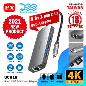 Converter Hub Adapter 8 in 1 4K USB Type C 3.1 USB HDMI PX UCH18