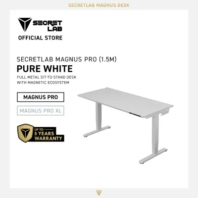 Secretlab MAGNUS Pro Pure White – Sit-to-Stand Metal Desk with Integrated Cable Management (1.5m)
