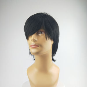 Black mens slanted bangs handsome short hair European and American fashion chemical fiber hair headgear foreign trade