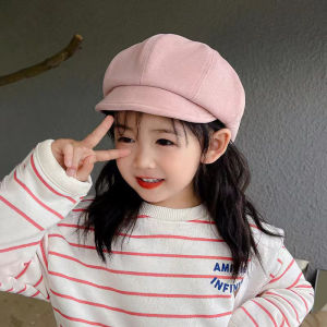 Korean Kids Girl Beret Solid Color Octagonal Hat Spring Autumn Children Beanie Bonnet Outdoor Sun Visors Artist Painter Cap