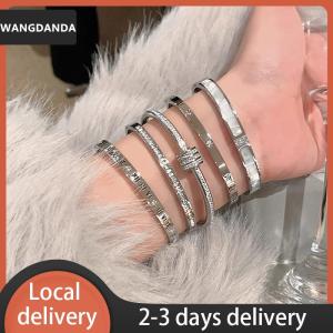[COD] WANGDANDA Ship within 24 hours Light Luxury High-End Micro-Inlaid Full  Bracelet Female Fashion Simple Titanium Steel Non-Fade Bracelet All-Match