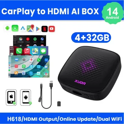 XUDA 2026 5 IN 1 CarPlay AI Box Android 14.0 RAM 4GB ROM 32GB/64GB แปลง Wired CarPlay Android Auto เป็นไร้สาย ดู Netflix YouTube ในรถยนต์ Plug & Play