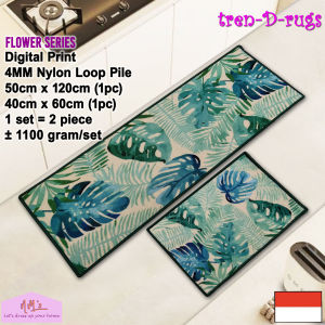 Tren-D-rugs Keset kaki digital print dapur panjang lorong anti slip murah kitchen mat 50 cm x 120 cm ( 1 pc ) + 40 cm x 60 cm ( 1 pc ) - 1 set isi 2 pcs - Flower Series - NMs