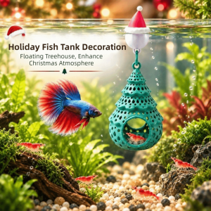 KECTTIO 3D Printed Xmas Floating Fish Shaped Hammock Realistic Plastic Christmas Tree Shrimp Resting Spot Creative Durable Hammock Feeding Ring Aquarium