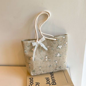 Casual Lace Woven Bucket Shoulder Bags for Women Embroidery Floral Ladies Summer Beach Tote Large Capacity Female Armpit Handbag