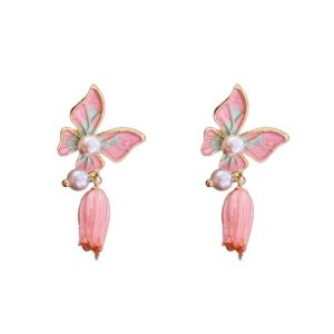 AZDH หยดน้ำมัน ต่างหูผีเสื้อ หรูหราเบา จี้ดอกไม้ ต่างหูสตั๊ดหวาน ประณีต เครื่องราง ต่างหูวินเทจสำหรับผู้หญิง ผู้หญิง