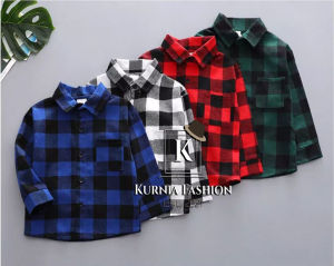 Kemeja Flanel Anak Anak Laki Laki Motif Kotak Kotak Korean Style / Atasan Anak 5-12 Tahun Lengan Panjang