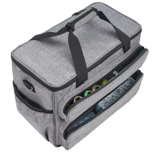 Multiple Compartment Sewing Machine Carrying Case Highlighting Thick Side Cushioning Top Access Plan Transportable Craft Storage Solution