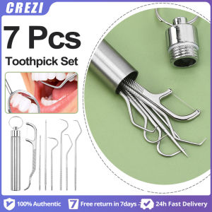 7 Pcs Toothpick Set，Metal Stainless Steel Cleaning Tooth Portable Floss with Storage Tube Toothpick Oral Care Keychain Portable Toothpick Box Holder Environmental Protection Dental Oral Care Kit