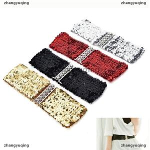 [COD] zhangyuqing Bling Womens Sequins Elastic Stretch Wide Waist Belt Waistband Casual