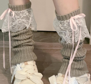 Y2K Woman Leg Warmers Stockings Autumn and Winter Ribbon Lolita Black Knee Warmers Long Socks JK Knitted Girl White Leg Warmers