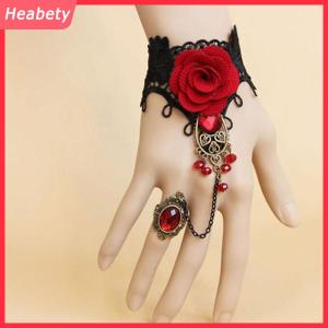 Heabety Hot New thanh lịch Gothic phong cách ren đỏ tăng Vòng đeo tay với ngón tay điều chỉnh vòng
