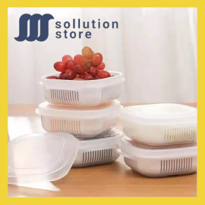 Wadah Tirisan Multifungsi + Tutup Kotak Penyimpanan Serbaguna dengan Saringan Makanan Kedap Udara-SS